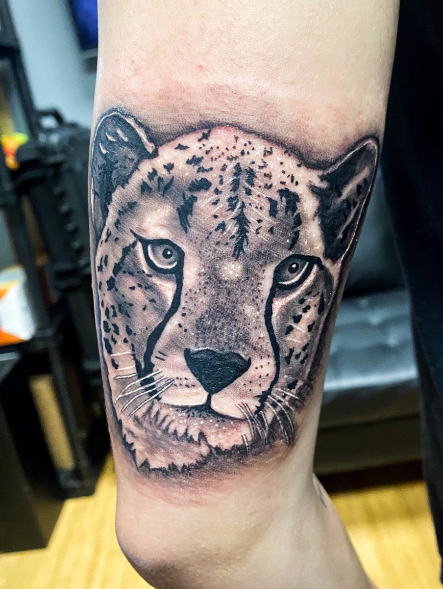 Small Realistic Cheetah Tattoo Booking Info Is In My Bio! . . . #lmm  #leftmymark #9mag #9magtattoo #darkskinbodyart #letmetellmystory #chicago  #chicagotattoo #chicagotattooartist #tattooartist #chicagotattooshops  #chicagotattooshop #design #tattoo ..., image size:904x1200