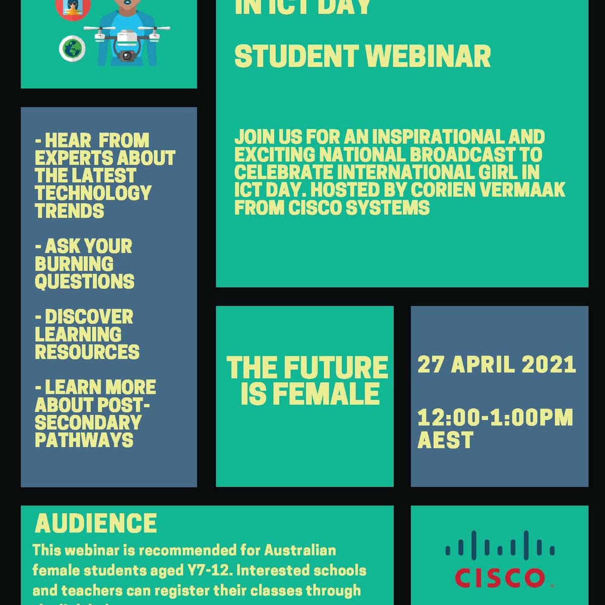 Join us for a webinar to celebrate International Girls in ICT day on 27 April from 12-1pm. Hear from <a href="/vermaakcorien/">Corien Vermaak</a>, @DrMuneeraBano and <a href="/_Tamara_Baker/">Tamara Baker</a> about the latest trends and opportunities in technology! Register bit.ly/3mxjhZA