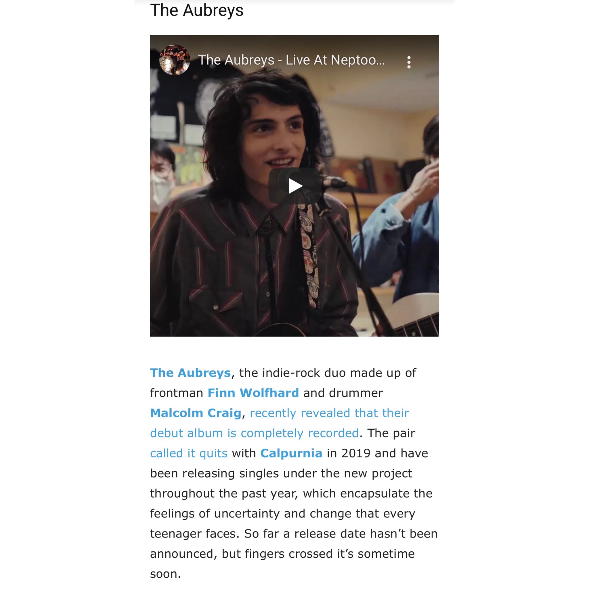 تويتر Finn Wolfhard Updates على تويتر The Aubreys Are On Altpress S List Of 10 Highly Anticipated Debut Albums We Wish We Could Hear Now The Indie Rock Duo Of Frontman Finn Wolfhard