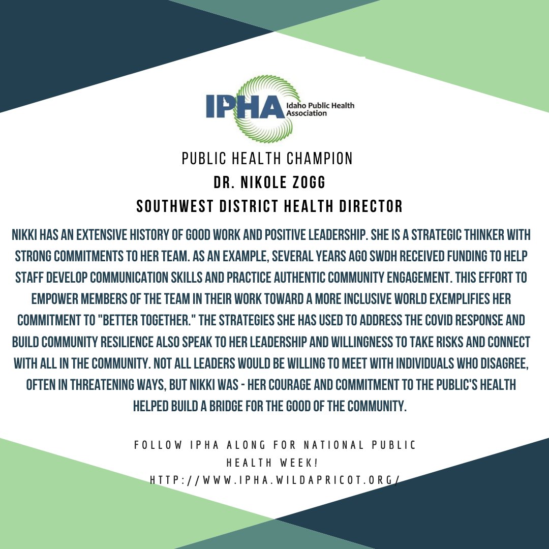 Throughout #NPHW we are recognizing public health champions right here in Idaho. Thank you Nikki Zogg for all you do <a href="/SWDHIDAHO/">SWDHIDAHO</a>