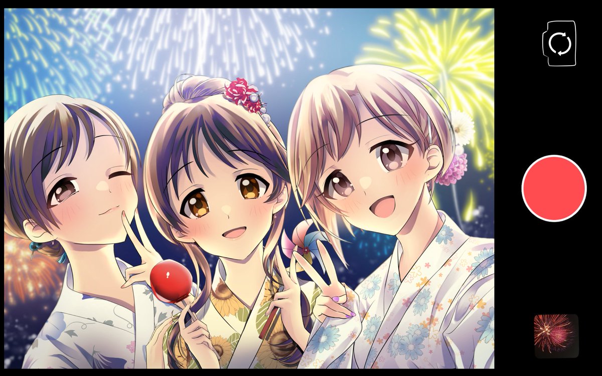multiple girls fireworks 3girls japanese clothes kimono food v  illustration images