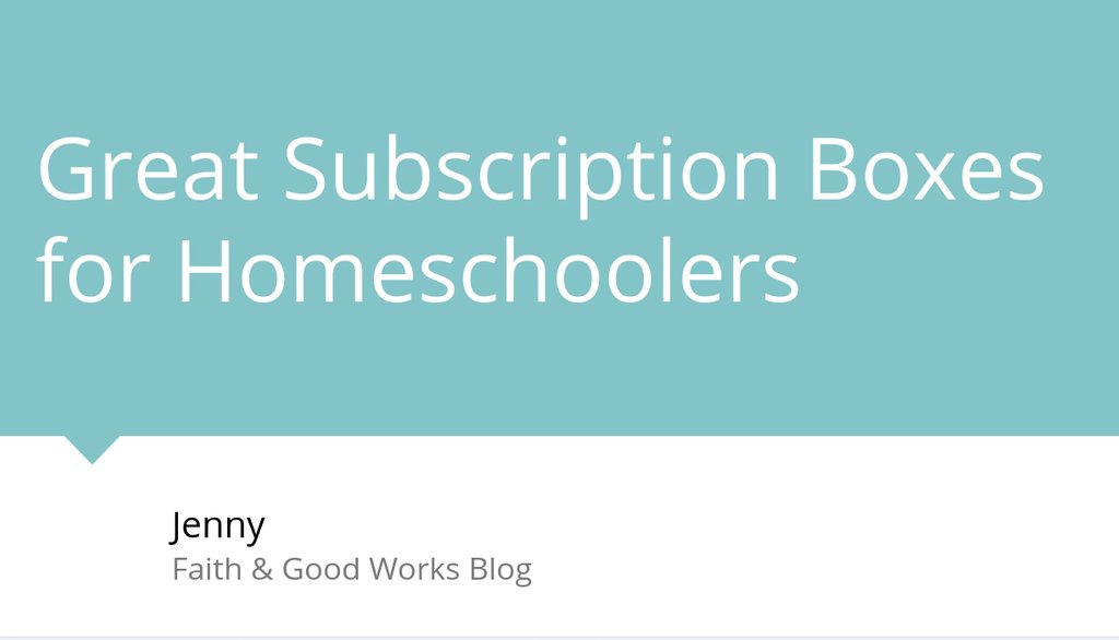 We absolutely love subscription boxes at our house.

Read more 👉 lttr.ai/fVLr

#subscriptionboxesforhomeschoolers #AwesomeSubscriptionBoxes #subscriptionboxesforkids #Homeschool #Homeschoollife #Homeschoolfamily #Homeschooltips