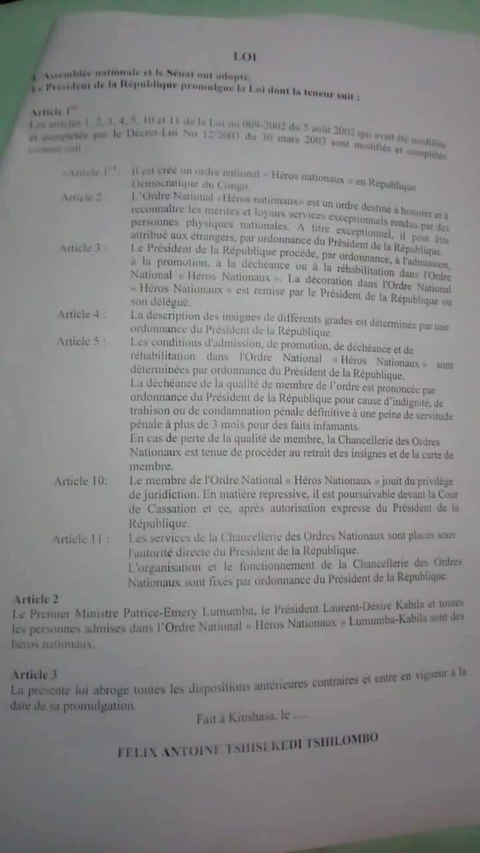 rkitsita's tweet photo. #RDC: Une Proposition de loi déposée au bureau  de l'assemblée nationale. Initiative du député national André Mbata . Cette proposition vise à abolir l'ordre des "héros nationaux Lumumba-Kabila" et le remplacer par "l'ordre national des héros nationaux" . https://t.co/7b4zcN46eY