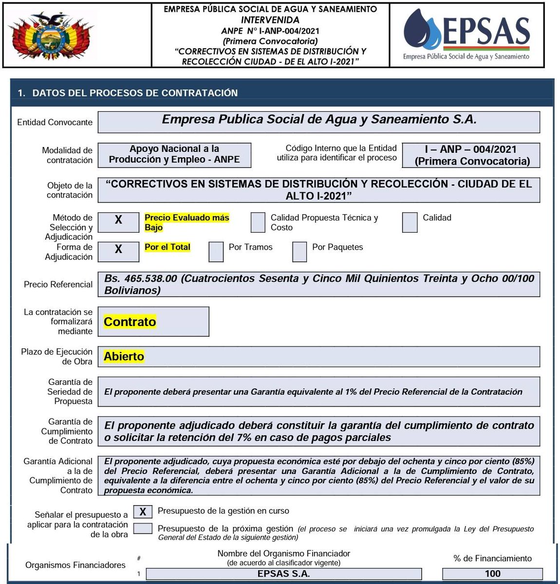 EpsasBo's tweet photo. Apoyo Nacional a la Producción y Empleo - ANPE.
«CORRECTIVOS EN SISTEMAS DE DISTRIBUCIÓN Y RECOLECCIÓN - CIUDAD DE EL ALTO I-2021» (Primera Convocatoria) 
I-ANP-004/2021
Información completa en el siguiente link de nuestra página web:    https://t.co/p8LZxuQTeF https://t.co/p3dsRMgnkw