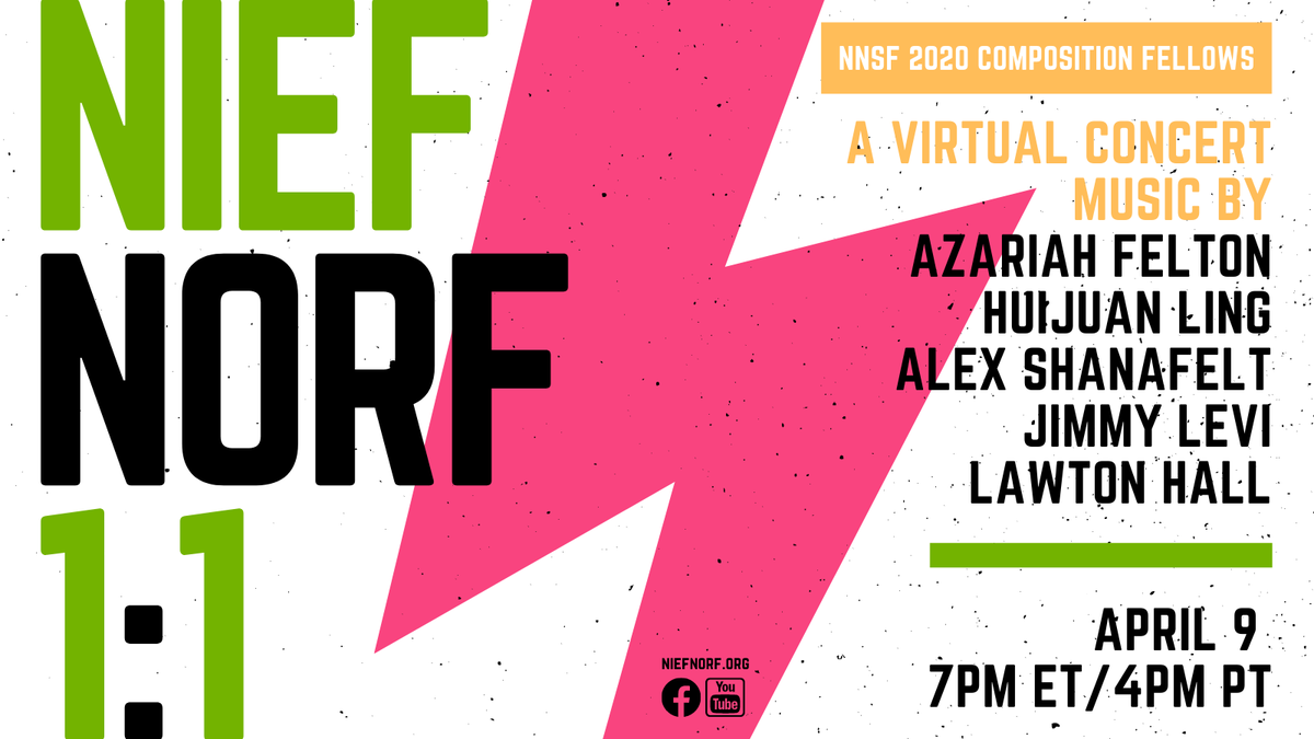 🎧 TUNE IN TOMORROW! 🎧  April 9 - 7 PM ET - Music by Azariah Felton, Huijuan Ling, Alex Shanafelt, Jimmy Levi, &amp; Lawton Hall performed by saxophonist Allison Adams, percussionist Eric Willie, flutist Lisa Cella, &amp; cellist Ashley Walters. - mailchi.mp/niefnorf/1-1-r…
