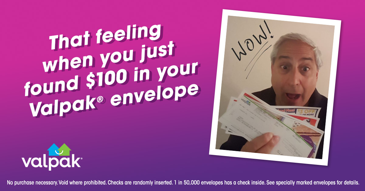 Valpakcoupons's tweet photo. We are all about that winning feeling! You could WIN REAL MONEY and other cool prizes Just by looking inside your Valpak envelope every month! https://t.co/CkMvAxI3ja