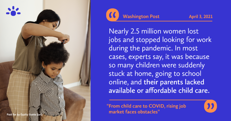 EarlyStartWA's tweet photo. Families need better child care options to be able to get back into work. #WAleg is on the right track to reverse this trend, but only with continued investments into early learning and child care. #EquityStartsEarly