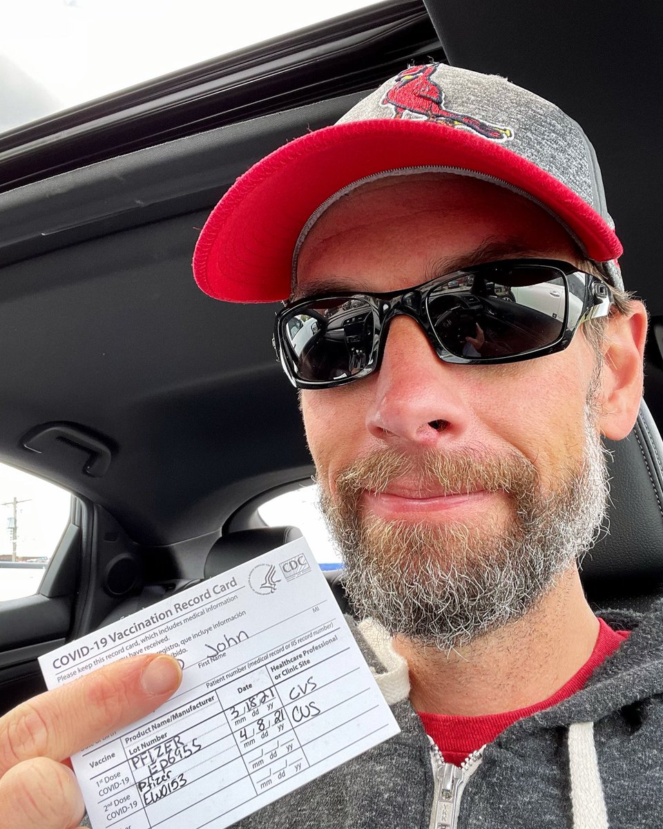 MFitzer's tweet photo. Woo hoo!  2nd @pfizer #COVIDVaccination in and a @Cardinals home opener win today!  What a great day!  Cheers🍺 https://t.co/LT1a2ZXnDG