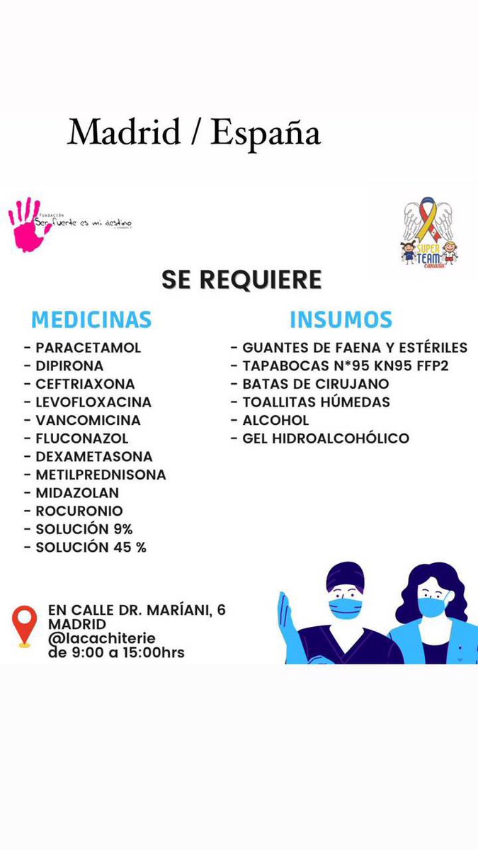 rubencarrito's tweet photo. Chicos, @FundacionSFD hará en Madrid una recolecta de insumos médicos para enviarlos a nuestra gente en Venezuela. 

Todos aquellos que están en Madrid pueden colaborar este 11 de abril para mandar una ayudita a nuestra tierra 💕 https://t.co/pBQ9LRnZZk