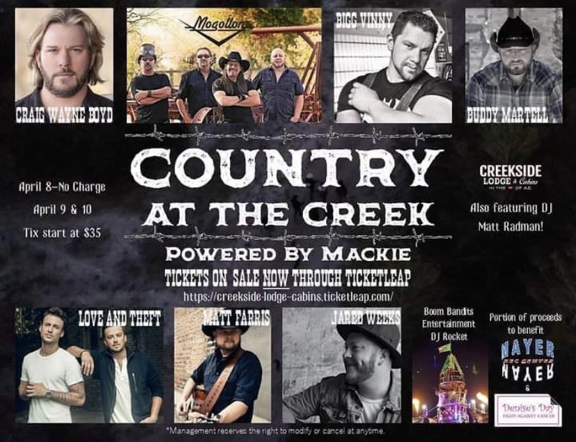 TeamCWByall's tweet photo. .@CWBYall joins an all 🌟 line-up for an incredible SOLO performance at #countryatthecreek in #Mayer #Arizona TOMORROW NIGHT 4/9! Tix available but going fast! C’mon out y’all! #craigwayneboyd https://t.co/MrgKlASvCn