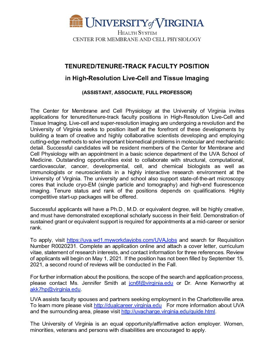 Please spread the word, we are looking for a new colleague at the Centre for Membrane and Cell Physiology at UVA!
