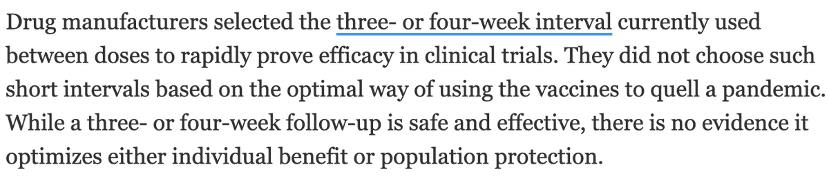 7/ Agreed. And you may have even more robust and durable immune responses if you delay the 2nd dose by 12 weeks, but we don't know that. That would need to be studied.