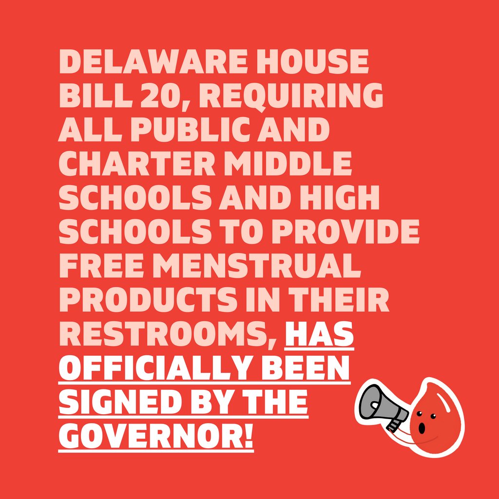 periodmovement's tweet photo. Huge #PeriodPolicy News📣
Delaware House Bill 20 was passed unanimously in both the House and the Senate and was officially signed today by Governor Carney‼️ https://t.co/OxOvPALVzN