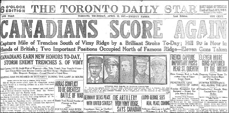 Days after the battle, the Toronto Daily Star proclaimed, “Canadians Score Again” [what’s a Canadian victory without a hockey analogy!] while a Paris newspaper called it "Canada's Easter Gift to France." With victories like this, the end of the war must be close, right?!2/19