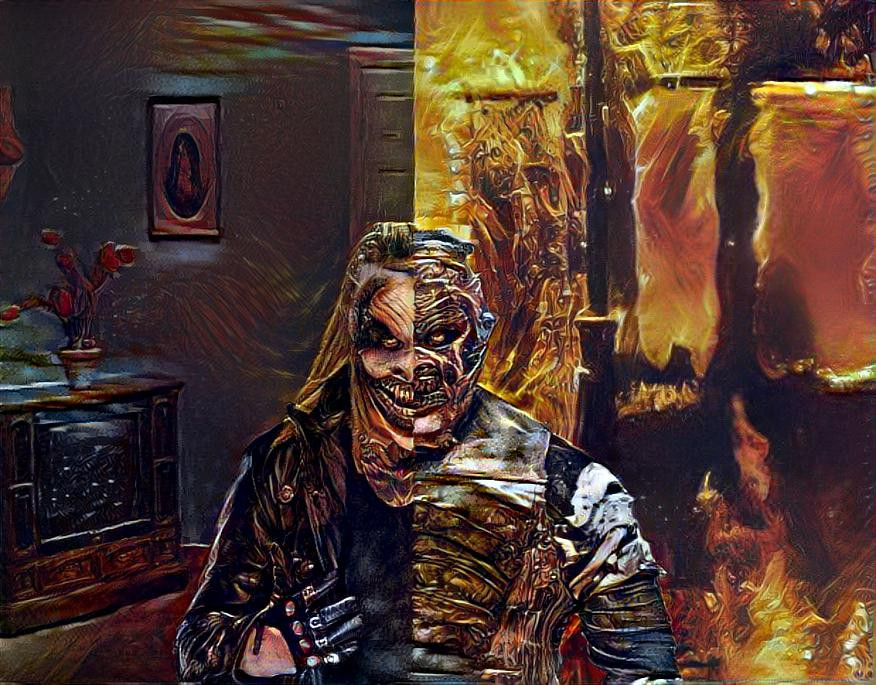 LordArenok's tweet photo. Got inspired - went back to Deep Dream Generator.  Figured I'd make another piece since #WrestleMania is almost upon the world again.  @WWEBrayWyatt  - hope you enjoy it, boss.  #LetMeIn  #TheFiend #yowiewowie https://t.co/BCupLbBj2w