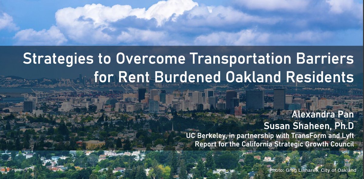 Super excited to share the results of our 2-year study, funded by @calsgc, focused on Strategies to Overcome Transportation Barriers for Rent Burdened Residents in Oakland, CA. The correct link for this free report is:  doi.org/10.7922/G23777…. <a href="/TransForm_Alert/">TransForm</a> <a href="/lyft/">Lyft</a> <a href="/debsarctica/">Debs Schrimmer</a>