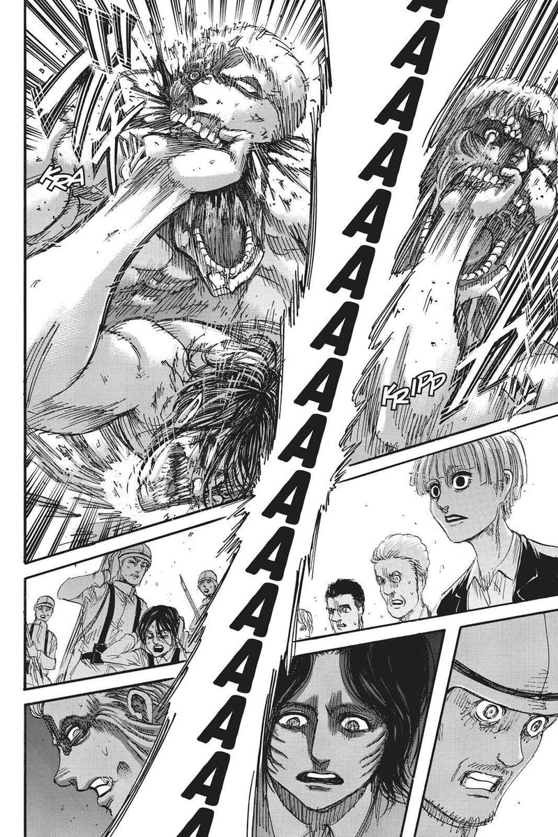 menurut saya sangat bersebrangan dengan Eren di ch 131.Saya membaca ulang chapter 117 dengan pikiran bahwa Eren di ch 139 adalah Eren yang sama. Semua perjuangan yang telah Eren lakukan, pertarungan yang ia lewati, ternyata ia pun tidak memahami kenapa dan mengapa.