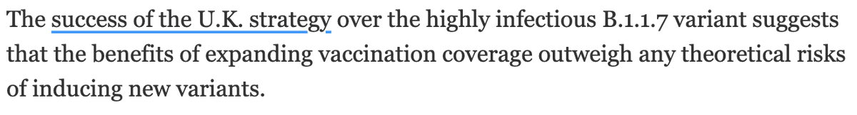 37/ As I’ve argued above, there are very REAL (not theoretical) risks of selecting for new variants with a 2nd dose delay strategy.