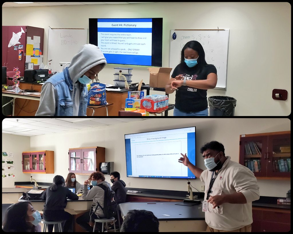 MesquiteHS's tweet photo. Alg I &amp; Bio Ts held sessions today w/ fun, thought-provoking content to prepare Ss for STAAR using PlayFactile, PearDeck, Blooklet, &amp; more. Bio had fun with DNA Relays &amp; Mutative Triple Jump! Calculus Ss prepped for the AP test with an informative session &amp; breakout box activity. https://t.co/sjVbusCUKF