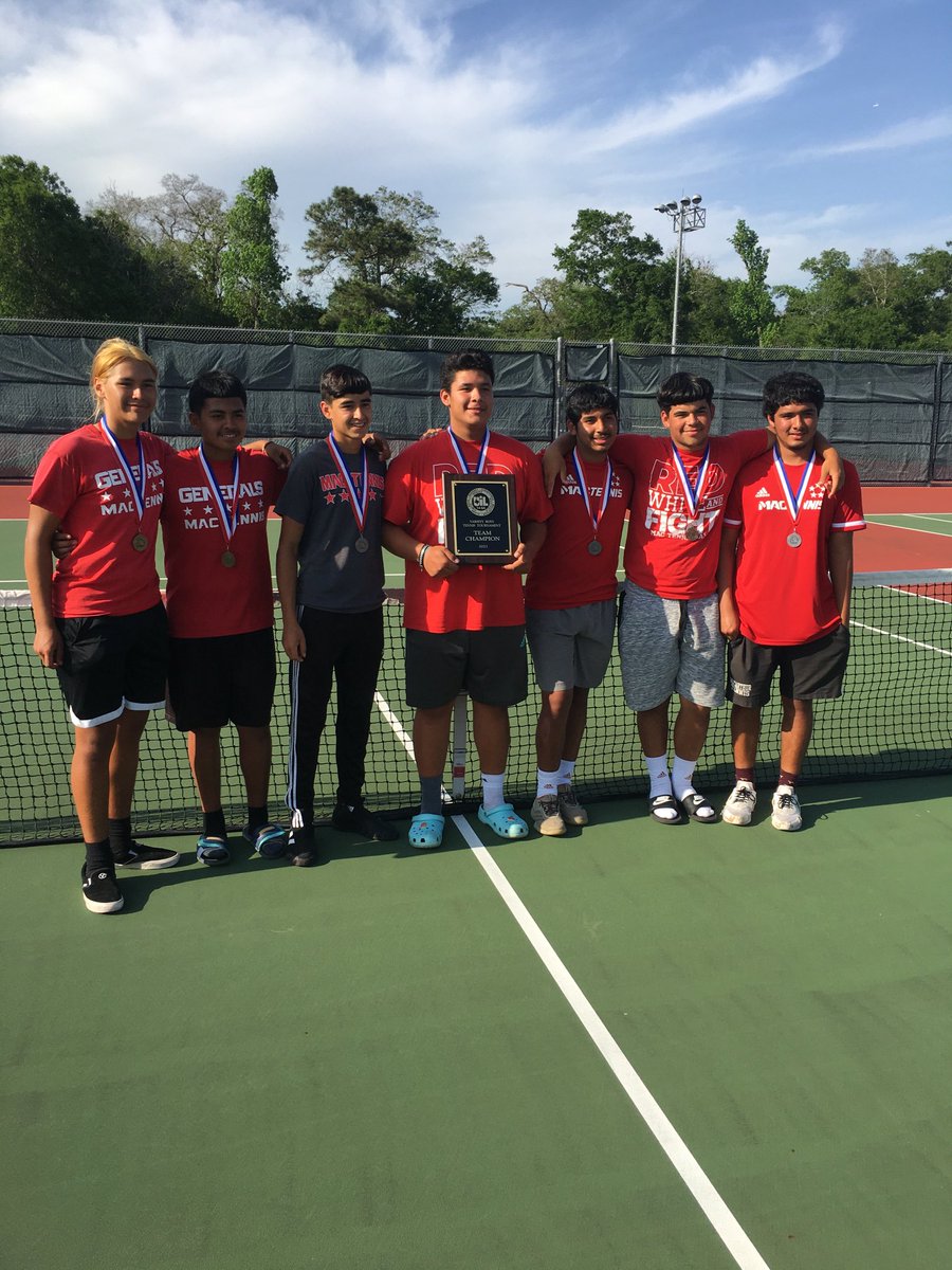 DeanColbert5's tweet photo. Congratulations to Coach Blake and the MacArthur Generals Tennis Program for a superb performance!  District 14-6A Team Champs!! ⁦@drgoffney⁩ ⁦@KatyRoede⁩ ⁦@ToddLindeman4⁩ ⁦@AthleticsAisd⁩ ⁦@AldineSports⁩ https://t.co/TM9FgIoI7k