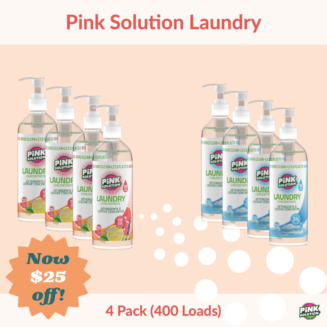 PinkSolution's tweet image. 📣 $25 Off our 4-pack of Pink Solution Laundry Liquid!
Non-toxic, biodegradable, septic safe and vegan. The sale ends on April 20th. This discount is applied at checkout. 
👉 Fresh Citrus bit.ly/4PackLC 🍋 
👉 Unscented bit.ly/4PackLU
#ecofriendly #pinksolution