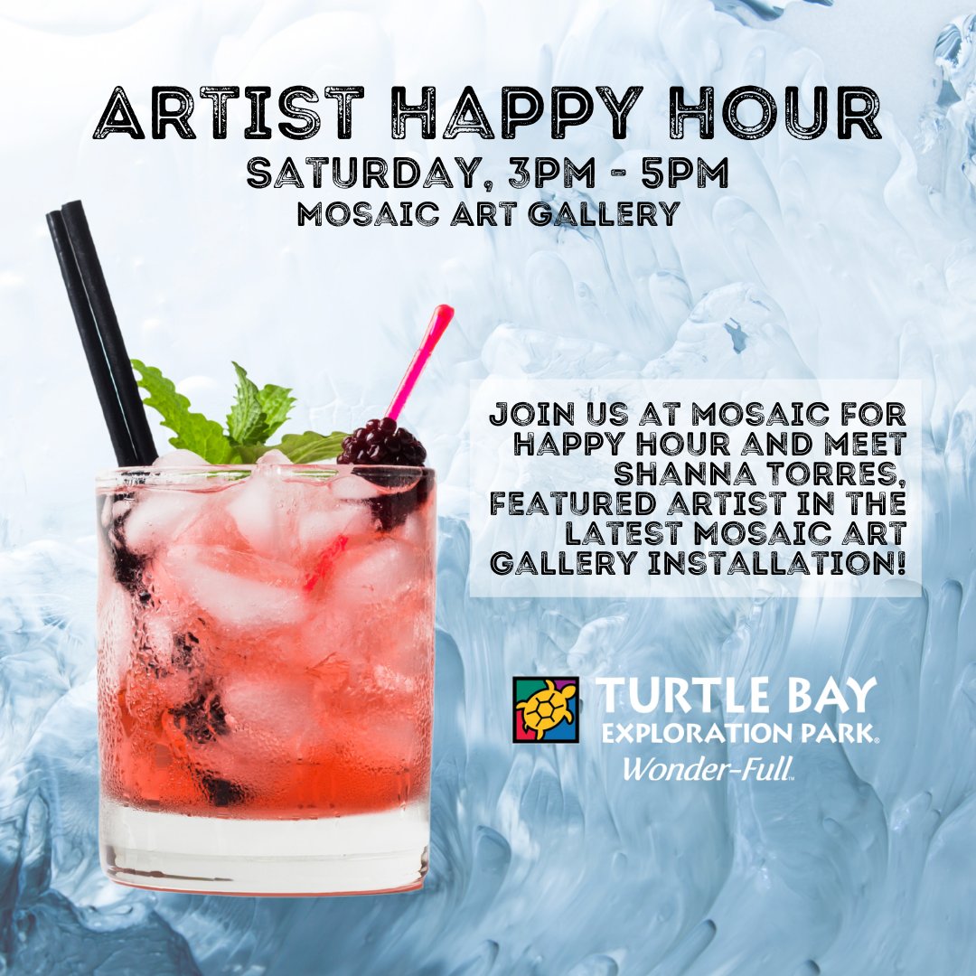 Join us today, in the Mosaic Art Gallery for Artist Happy Hour! Saturday, April 10th, 3pm-5pm. Enjoy drinks, art, and good company! Meet Shanna Torres, featured artist in the Mosaic Art Gallery.