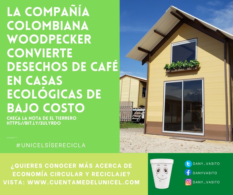Dany_Vasito's tweet photo. La compañía colombiana #Woodpecker convierte desechos de #café en casas ecológicas de bajo costo
Checa la nota de #eltierrero
https://t.co/yRy4v0tCix
#DanyTeInforma #MedioAmbiente #Reciclaje #Café #UnicelSíSeRecicla #economíacircular #3rs https://t.co/bLQCyCngKf