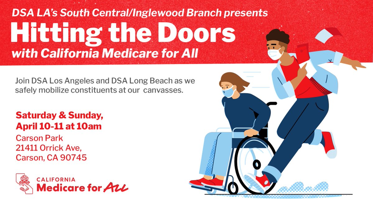 dsa_losangeles's tweet photo. South Central/Inglewood Branch proudly presents...
𝕋𝕙𝕖 ℂ𝔸𝕄𝟜𝔸 ℂ𝕒𝕟𝕧𝕒𝕤𝕤 𝕚𝕟 ℂ𝕒𝕣𝕤𝕠𝕟!
Come on out THIS WEEKEND to help us spread the word about Medicare for All in Carson! We win when we organize! #CAM4A
Sign up at https://t.co/Crxmp6Qcb6! https://t.co/56Fc6XT8LX