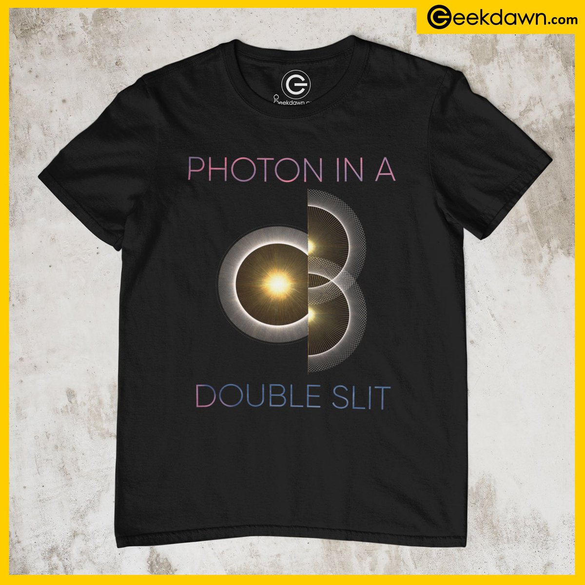 geekdawn's tweet photo. Photon in a double slit! #photoninadoubleslit #physics #tshirt #photon https://t.co/B464QveLGt