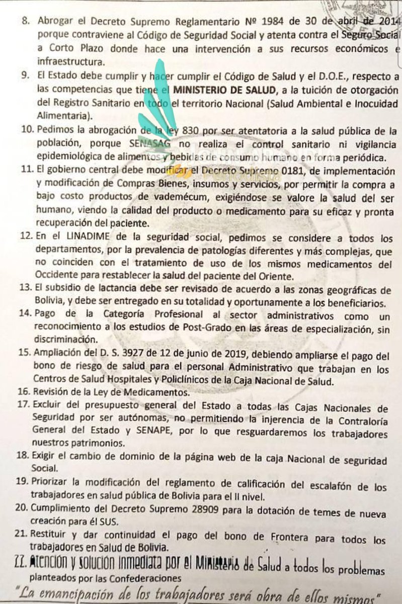 JohnArandia's tweet photo. El documento del pliego de la COB donde se pide 5% al salario mínimo y 5% al básico. https://t.co/WWAUQMtWOi