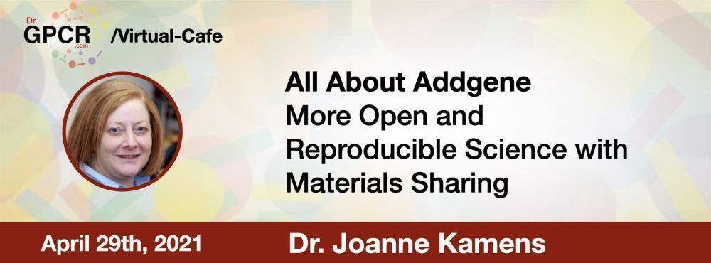 DrGPCR's tweet photo. Tickets are available for the next Dr. GPCR Virtual Cafe! Come and chat with Dr. Joanne Kamens @JKamens the Executive Director of @Addgene. #gpcr #drgpcr #addgene https://t.co/SOhilCMHGG https://t.co/u7bAzkbPXt