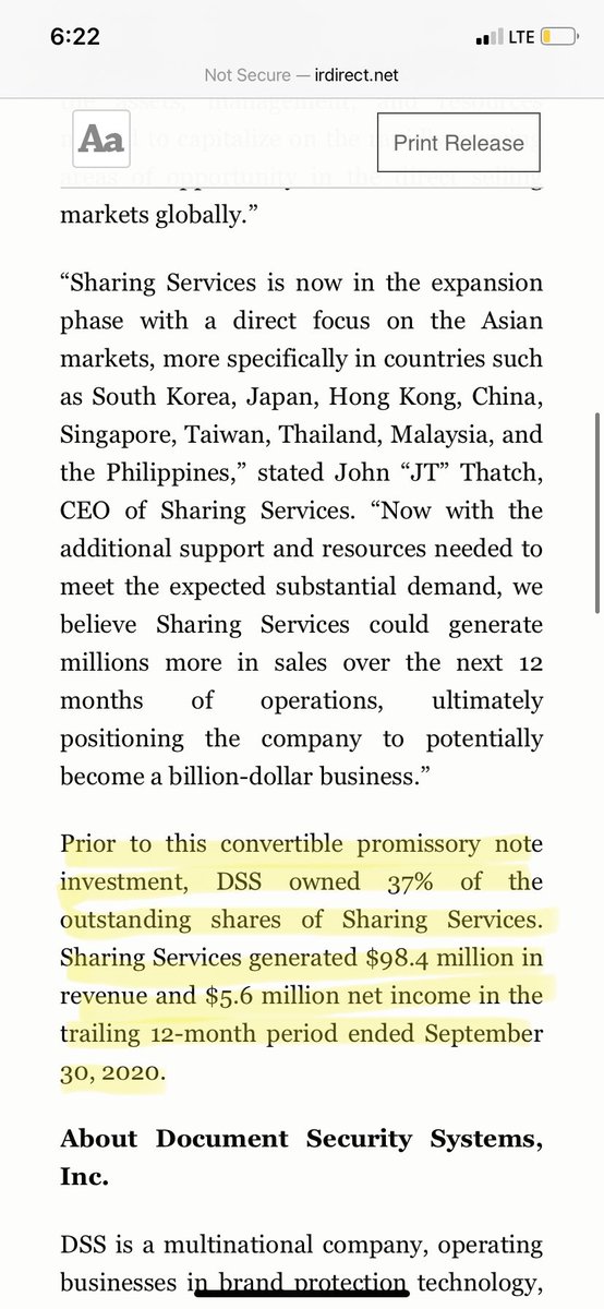 DSS also strengthens interest in Sharing Services Global Corp. through $30 million convertible promissory note. Prior to this $30 million note, DSS owned 37% of SHRG shares outstanding. How does this relate to AEI? Sharing Services is listed on AEI website!