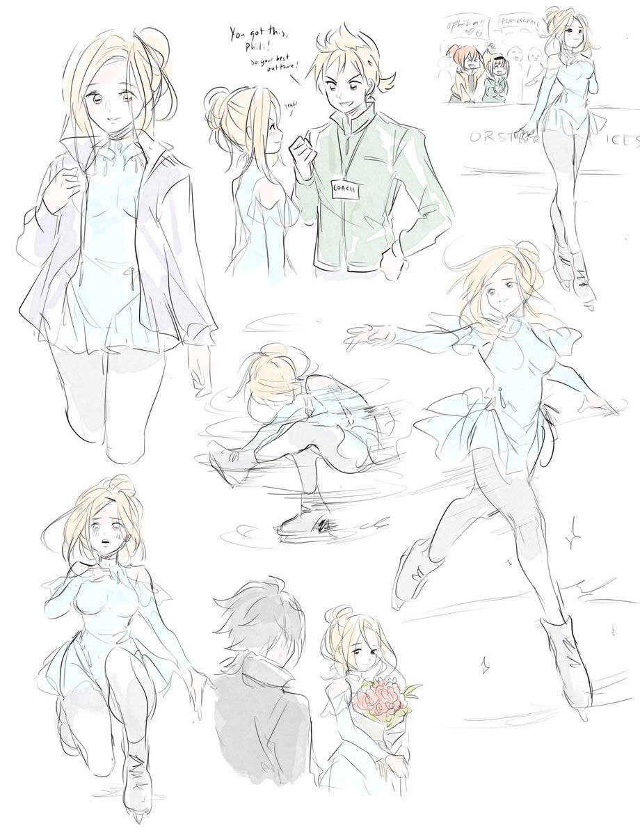 some sketches before i go to work...wanted to draw figure ice skater ophilia again ? 