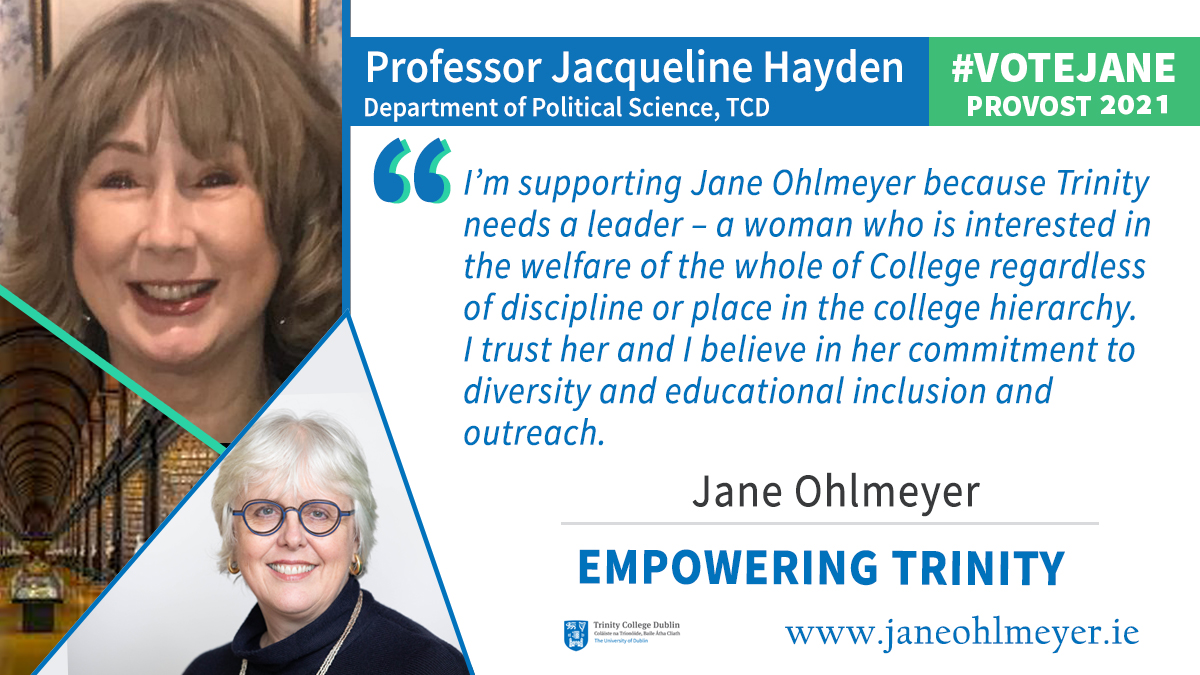 (7/17) However, we can only change our environment if we change our culture and attitudes. If elected, I’ll champion a values-driven culture where inclusion, accessibility, diversity, equality and sustainability are more than buzzwords. All means all!  #TCDProvost2021  #VoteJane