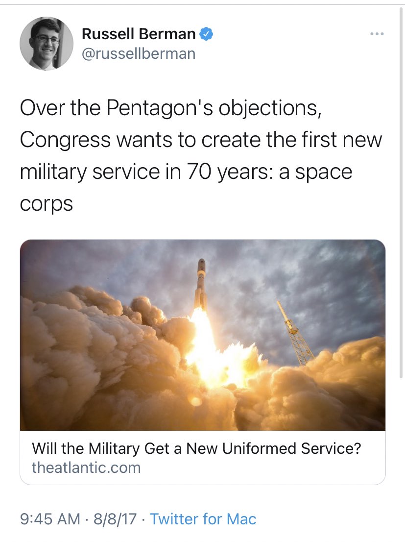 This was before Trump supported a Space military branch, or had even said anything about it at all. But it was all memory holed and a horrible bipartisan expansion of the military was turned into a wacky Trump eccentricity in the popular imagination