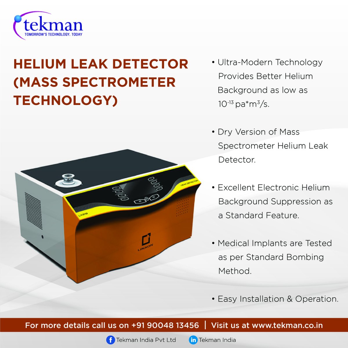 TekmanIndia's tweet image. Now Helium Leak Testing is easier than ever with Tekman Offered Complete Solution for Medical Implants

For inquiry contact +91 90048 13456 or email us at info@tekman.co.in
Visit: bit.ly/39VjEIl

#HeliumLeakDetection #LeakDetector #LeakTesting #LeakDetectionApplications