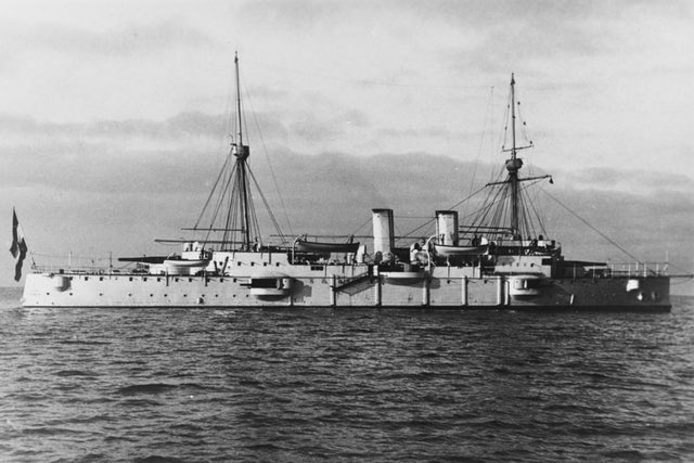 Protected cruisers; Much older & fairly obsolete for fleet action the Protected cruiser like SMS Kaiserin Elisabeth (below) only sported armoured decks and a protective shield around vital ship’s machinery & armoured gun emplacements