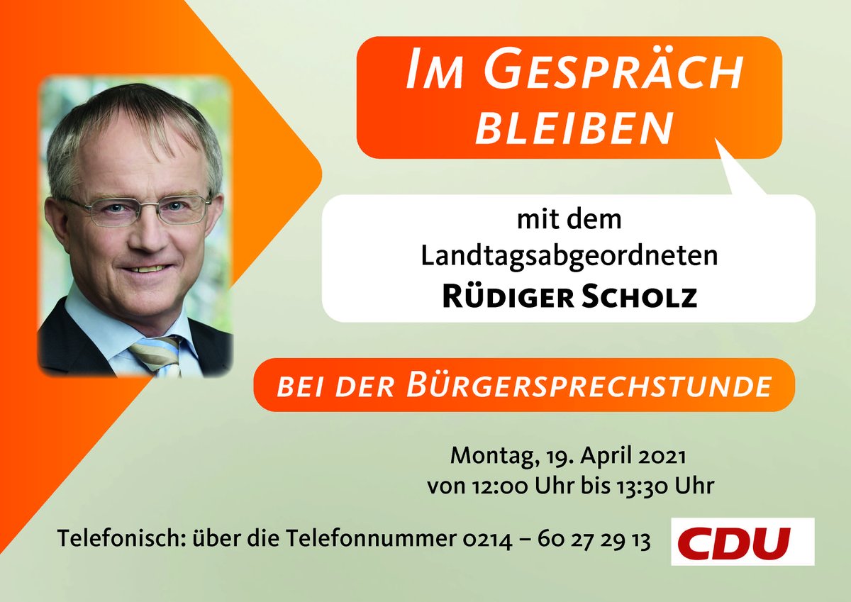 Auch während der #Corona-Krise setze ich meine Bürgersprechstunden fort. Diese finden aber telefonisch statt. Meine nächste Bürgersprechstunde ist am 19.4.2021 von 12:00 - 13:30 Uhr unter der Telefonnummer 0214 - 60 27 29 13. #CDU #Landtag #MdL #Leverkusen