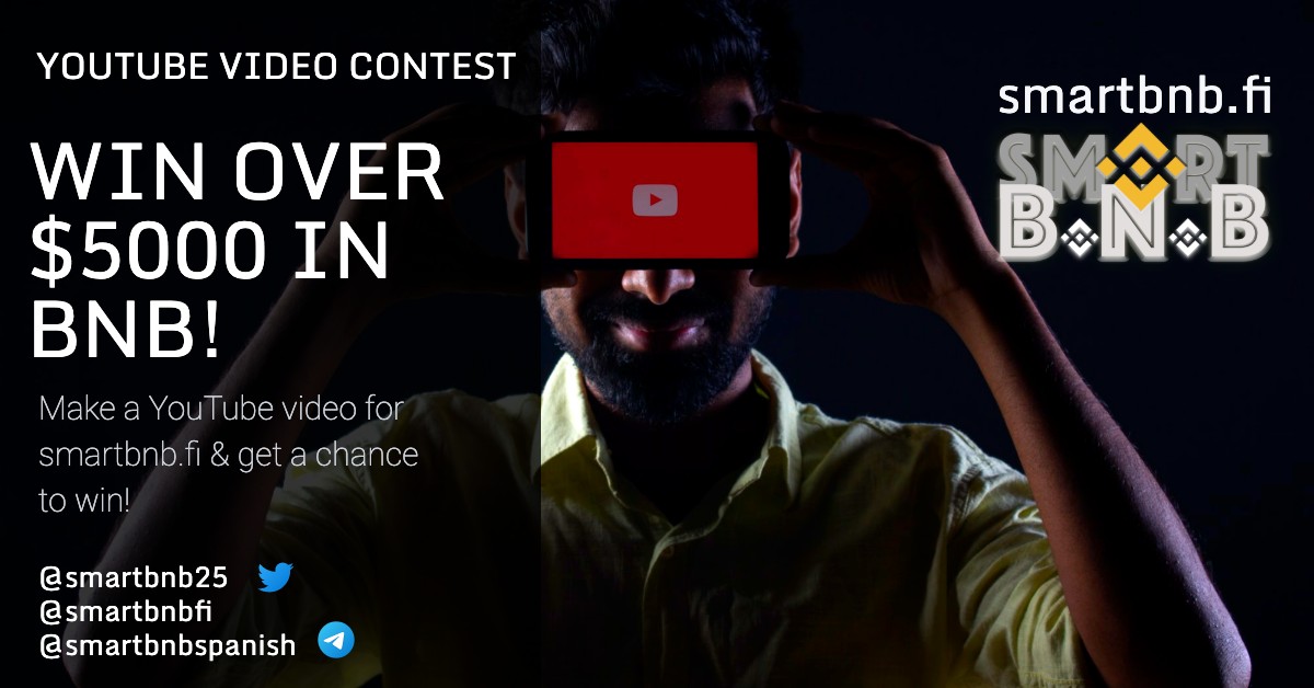 JalenPromo's tweet photo. Over $5000 in BNB prizes! Just do the following:
1. Make a YouTube video about https://t.co/t2dmylWpxT
2. Follow us on twitter
3. Follow us on telegram https://t.co/T8pAP0mtPI
4. Retweet with Quote #smartbnb https://t.co/rIARWHoFMA