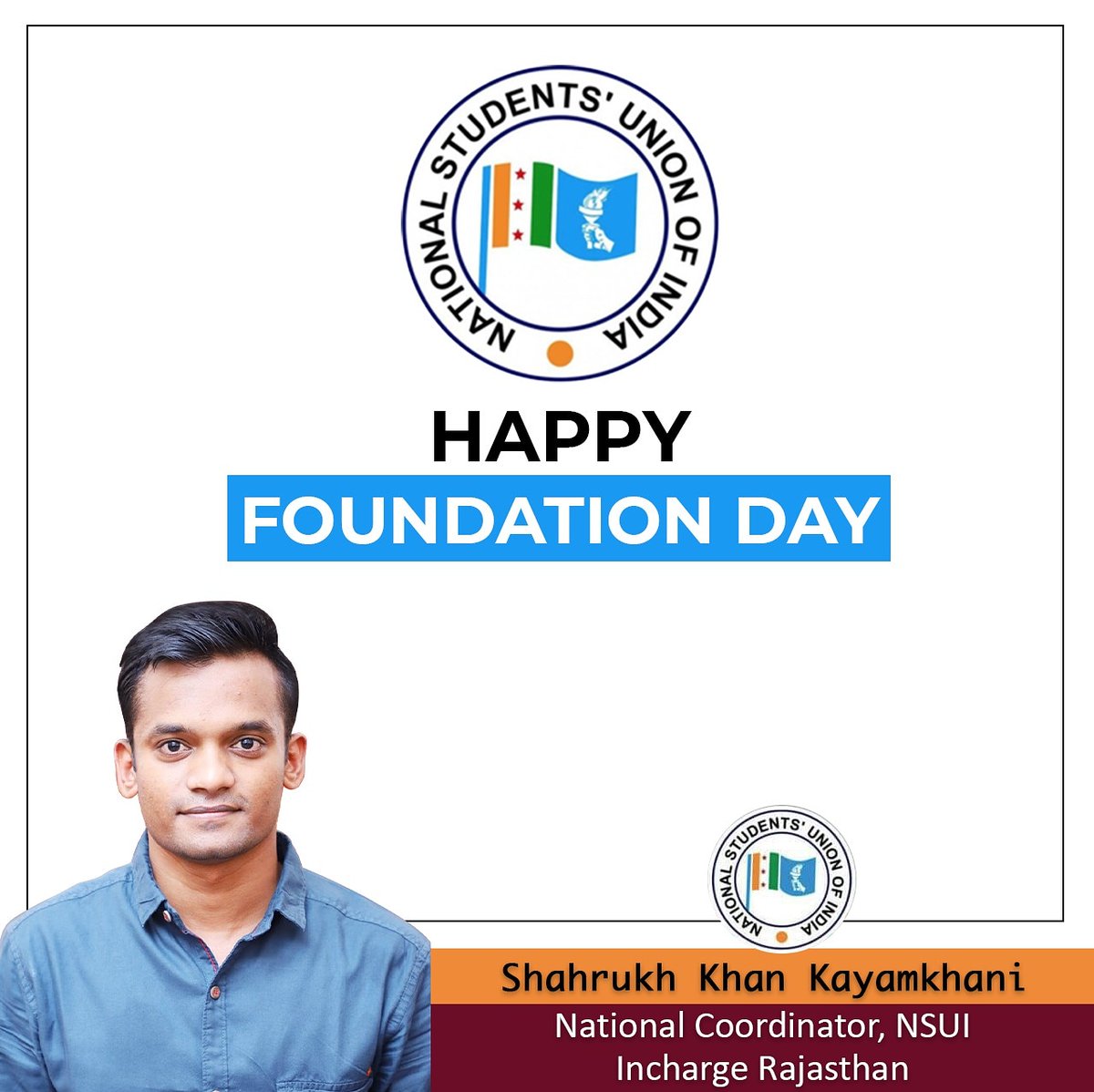 Shahrukh_NSUI_'s tweet photo. #Students_Leader से शुरू हुआ सफर.,
आज #National_Coordinator तक पहुंच चुका हैं.।
बहुत कुछ दिया NSUI ने पिछले 6 सालों में.,
मैं आज जो भी हूँ, मेरी जो पहचान है, वो NSUI से है.।
NSUI स्थापना दिवस की हार्दिक शुभकामनाएं..💐💐
#50YearsofNSUI https://t.co/MzL7G9JYSc