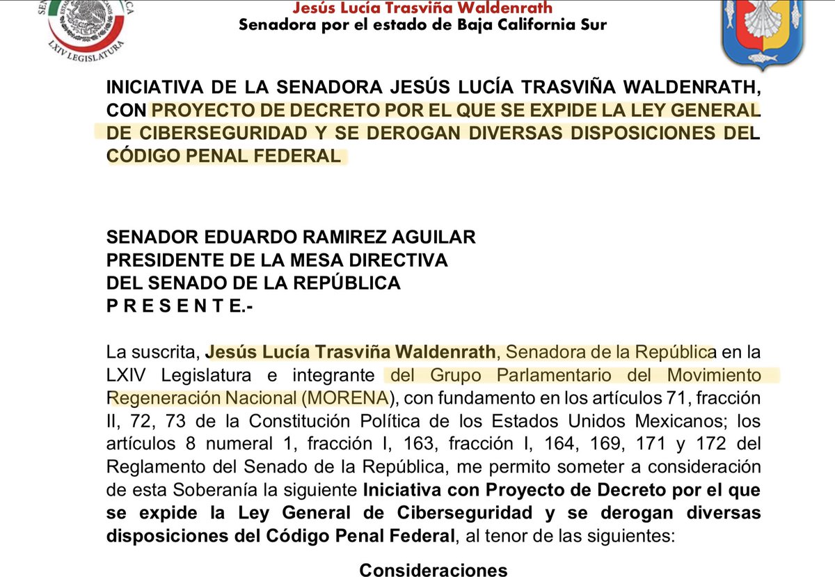 ⚠️ Nuevamente el grupo legislativo de Morena presenta una iniciativa que pone en riesgo la libertad de expresión en el #internet 

La Ley General de Ciberseguridad contempla la posibilidad de neutralizar sin control judicial, sitios electrónicos y perfiles de redes sociales 🧵