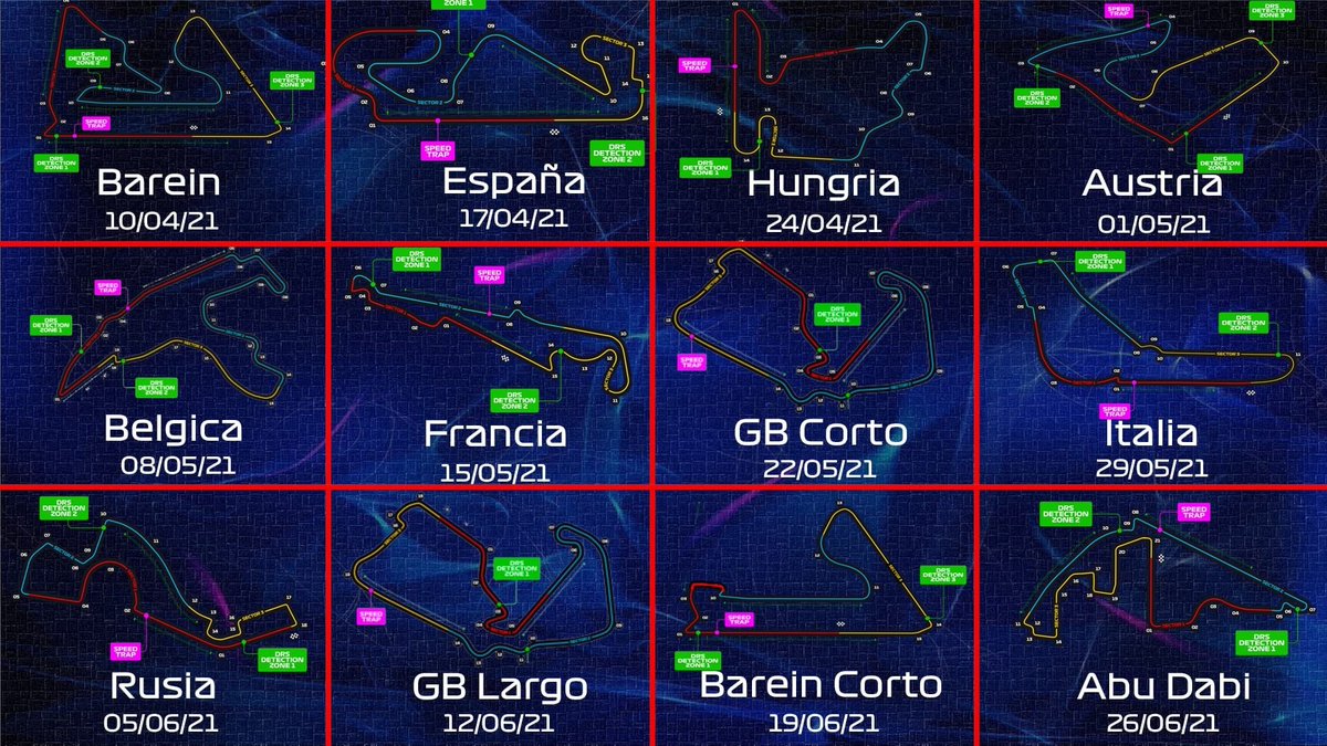 🚨Calendario de EOSGP🚨
-Toda fecha de cada circuito está puesta para EOSGP2 por ser la de la mitad❗️
09/04/21 EOSGP MIX Baréin 🇧🇭
10/04/21 EOSGP2 Baréin 🇧🇭
11/04/21 EOSGP1 Baréin 🇧🇭