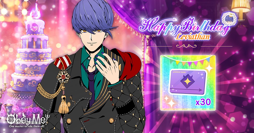✨ Today is Leviathan's birthday! ✨
When you log in, you'll get a wonderful present! 🎁
Happy birthday Leviathan!

#Obeyme #obeymemasters #obeymejp #SWD #otome #game