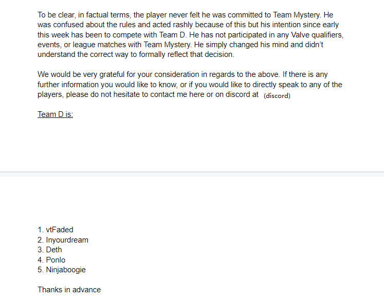 ponlodota's tweet photo. A thread

Yesterday(8Apr) we sent this email to Valve at 4am (GMT+8), mid-way of our Open qualifiers after beating SMG 2-0. Valve has since decided 1hour ago that team D is disqualified &amp; SMG will continue today. https://t.co/Q16Szbr24v
