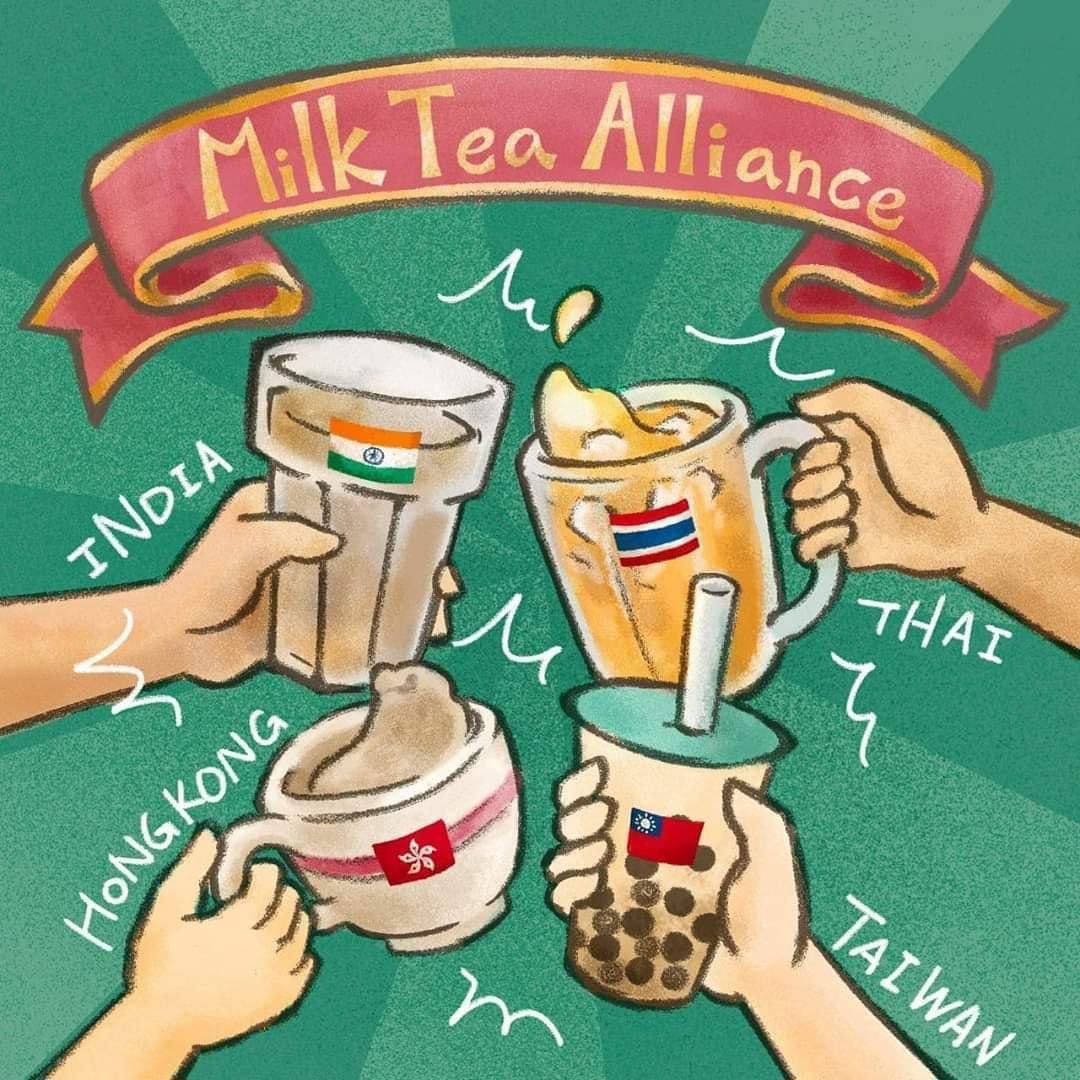 In late June, after the China–India skirmishes in Ladakh resulted in casualties, the below appeared -  #MilkTeaAlliance   seems to have adopted India as a member. This one ... didn't really stick, but we'll see India again later.Source: TG (June 2020)