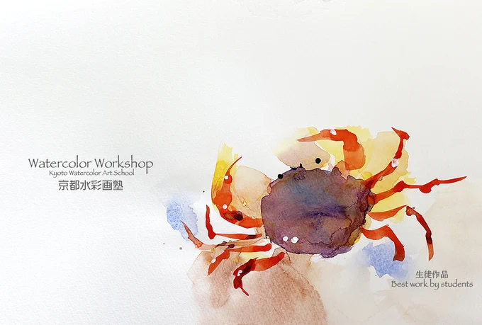 今日の授業から。テーマは省筆と濁らせない事。とってもかわいいサワガニを描かれました^ ^#Watercolor #スケッチ #水彩画 #淡彩略画 #動物画 #風景画 #透明水彩 #京都水彩画塾  #水彩画ワークショップ  #水彩画教室  #京都の絵画教室 