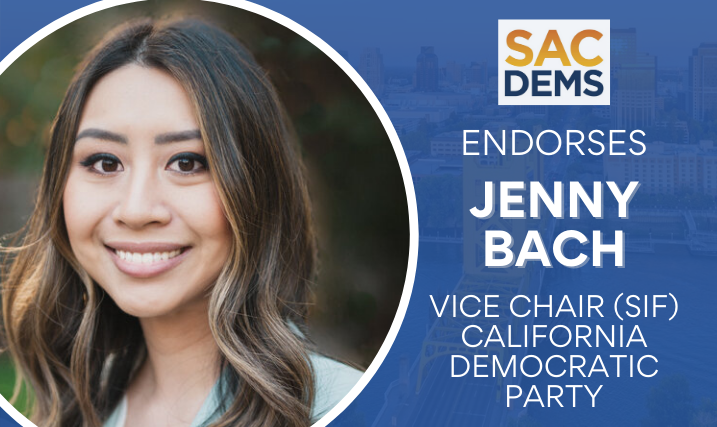 sacdems's tweet photo. We're proud to endorse Sacramento's own Jenny @BachForCDP Vice Chair (SIF)! She has a long track record of working to elect Young Dems, especially women of color. Jenny is a steadfast advocate for those who have been told to wait their turn or that they're not ready. #BachForCDP https://t.co/Fpf3SO8TPN