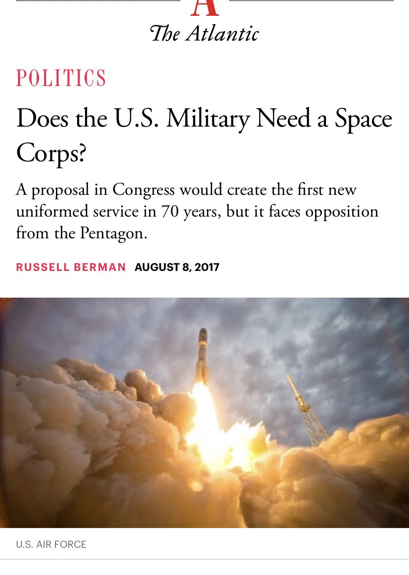 Maddow producer and Daily Show tell us Space Force started “as a joke” by Trump in 2018 which is odd because a bipartisan group in Congress were trying to get the idea passed in fall 2017, the only it was “corps” instead of “force” but it was a new separate branch of the military