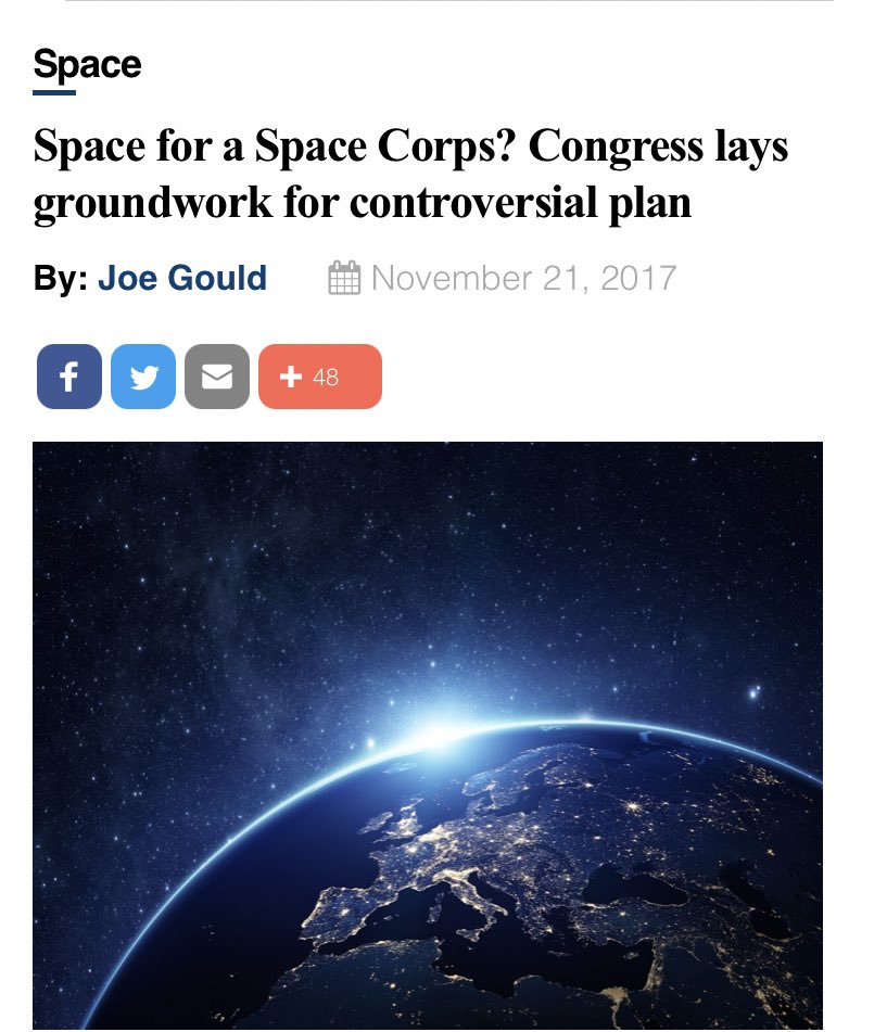 Maddow producer and Daily Show tell us Space Force started “as a joke” by Trump in 2018 which is odd because a bipartisan group in Congress were trying to get the idea passed in fall 2017, the only it was “corps” instead of “force” but it was a new separate branch of the military