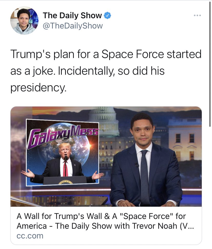 Maddow producer and Daily Show tell us Space Force started “as a joke” by Trump in 2018 which is odd because a bipartisan group in Congress were trying to get the idea passed in fall 2017, the only it was “corps” instead of “force” but it was a new separate branch of the military